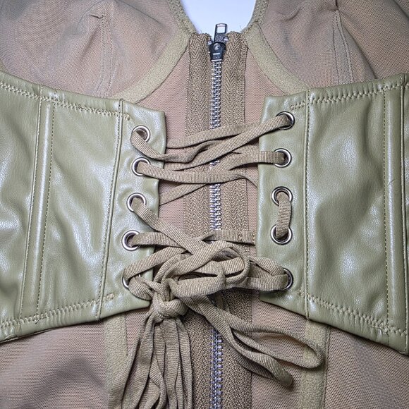 Out From Under Olive Green Faux Leather Halter Corset Top Size M - Picture 8 of 8